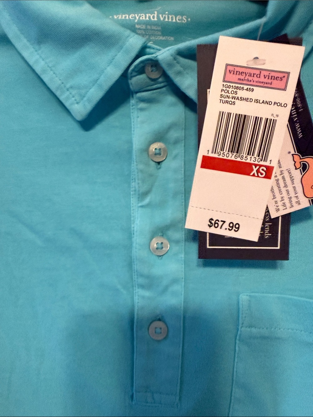 Vineyard Vines Men’s Aqua Pocket Polo-Size: XS/NWT - Picture 6 of 11